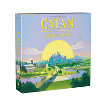 Load image into Gallery viewer, Boxed board game 'Catan New Energies' featuring a colorful pastel cover art with a cityscape, sun, and player pieces.