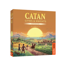 Load image into Gallery viewer, Board game expansion box titled 'Catan: Cities & Knights' with a scenic illustration on a white background.