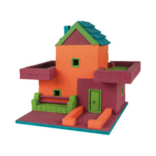 Load image into Gallery viewer, Colorful toy house with an orange body, green roof, and purple base on a white background