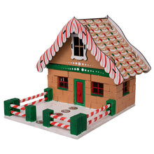 Load image into Gallery viewer, Gingerbread house model with a decorative roof on a white background