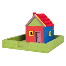 Load image into Gallery viewer, Colorful toy house made of interlocking bricks on a white background