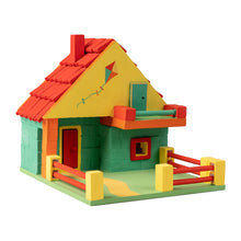 Load image into Gallery viewer, Colorful toy house made of interlocking bricks on a white background