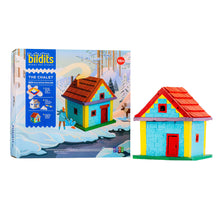 Load image into Gallery viewer, Colorful toy house next to its packaging with 'bildits' branding on a white background