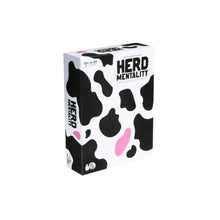 Load image into Gallery viewer, Board game box titled &#39;Herd Mentality&#39; with black and pink cow print design on a white background
