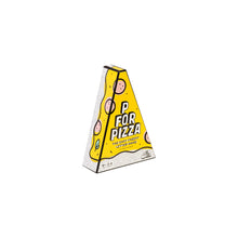 Load image into Gallery viewer, Yellow box 'P for pizza' shaped like a pizza on a white background
