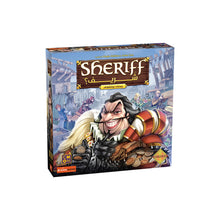 Load image into Gallery viewer, Board game box titled 'Sheriff' with a colorful illustration of a character on a white background
