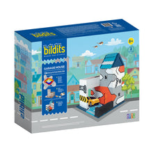 Load image into Gallery viewer, Bildits garage house packaging with colorful design and toy illustration
