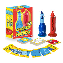 Load image into Gallery viewer, Chicken vs Hotdog game set with colorful packaging, characters, and game pieces on a white background
