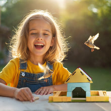 Load image into Gallery viewer, Child playing with a toy birdhouse and bird outdoors on a sunny day
