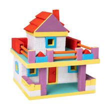 Load image into Gallery viewer, Colorful toy house made of interlocking blocks on a white background
