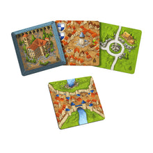 Load image into Gallery viewer, Four colorful board game tiles with different landscapes on a white background
